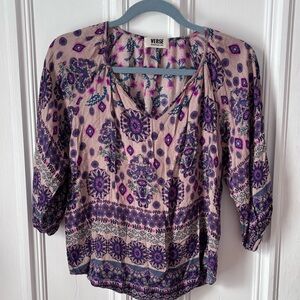 Women’s Verse Purple Mati Tunic Blouse 3/4 Balloon Sleeve Size Medium